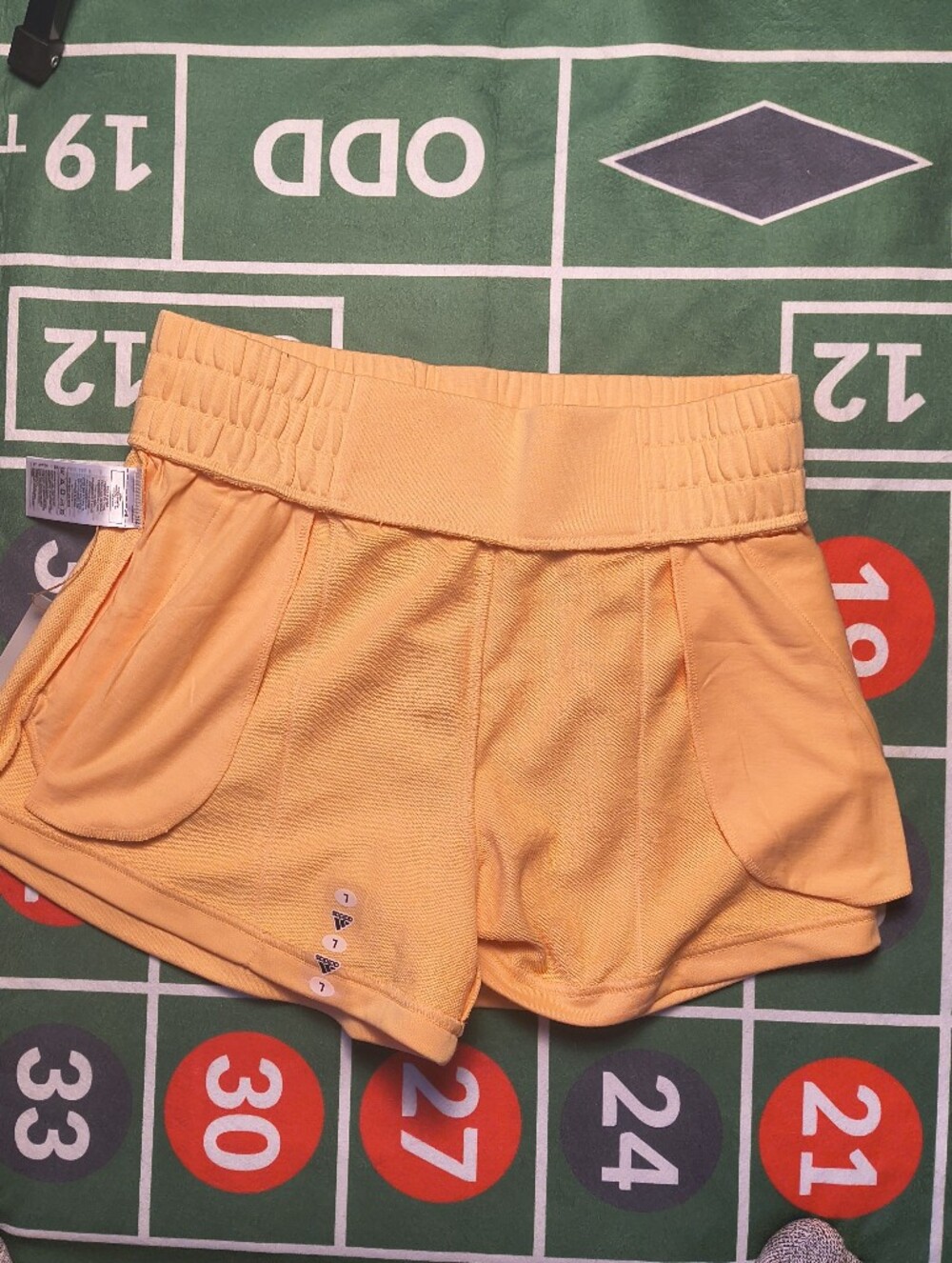 NWT Adidas French Terry Athletic Shorts Women Large Pulse Amber Orange MSRP $40 - Picture 8 of 8